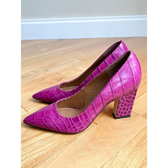 Franco Sarto Sasha Pink Fuchsia Block Heels 8.5 Croc 3.5" Heel Pointed Toe Heel - Picture 5 of 8